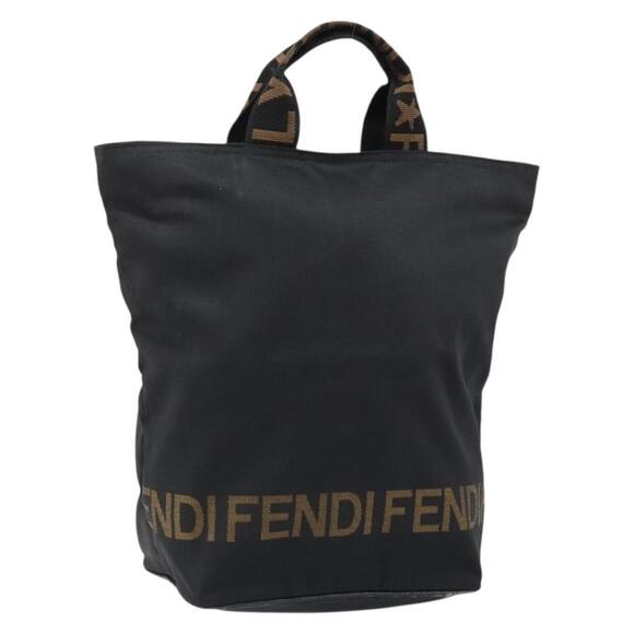 FENDI Hand Bag Nylon Black Gold Auth ep11468